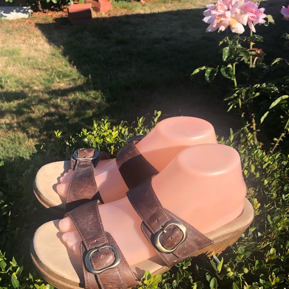 Dansko Sophie Women’s Brown Double-Buckle Slide Sandals Size 41/10.5US